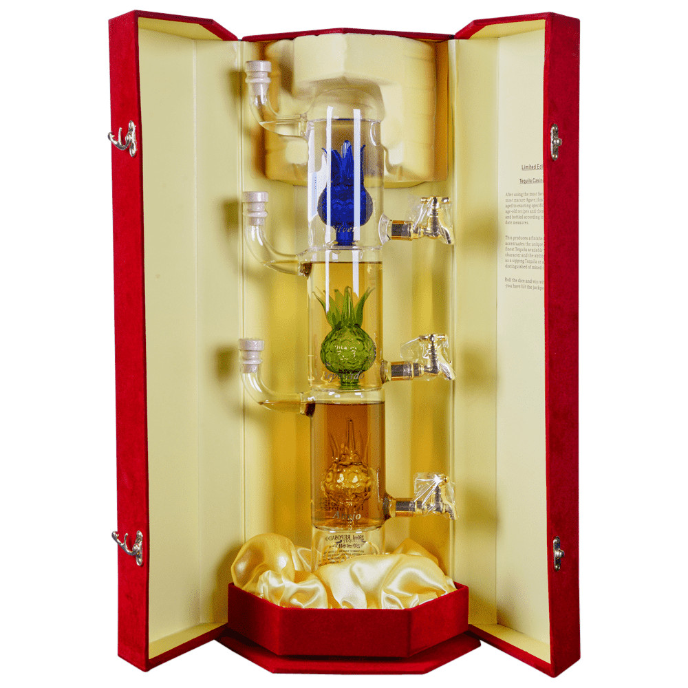 Casino Azul Limited Edition Tequila Tower Dispenser w Red Velvet Box Case  - New