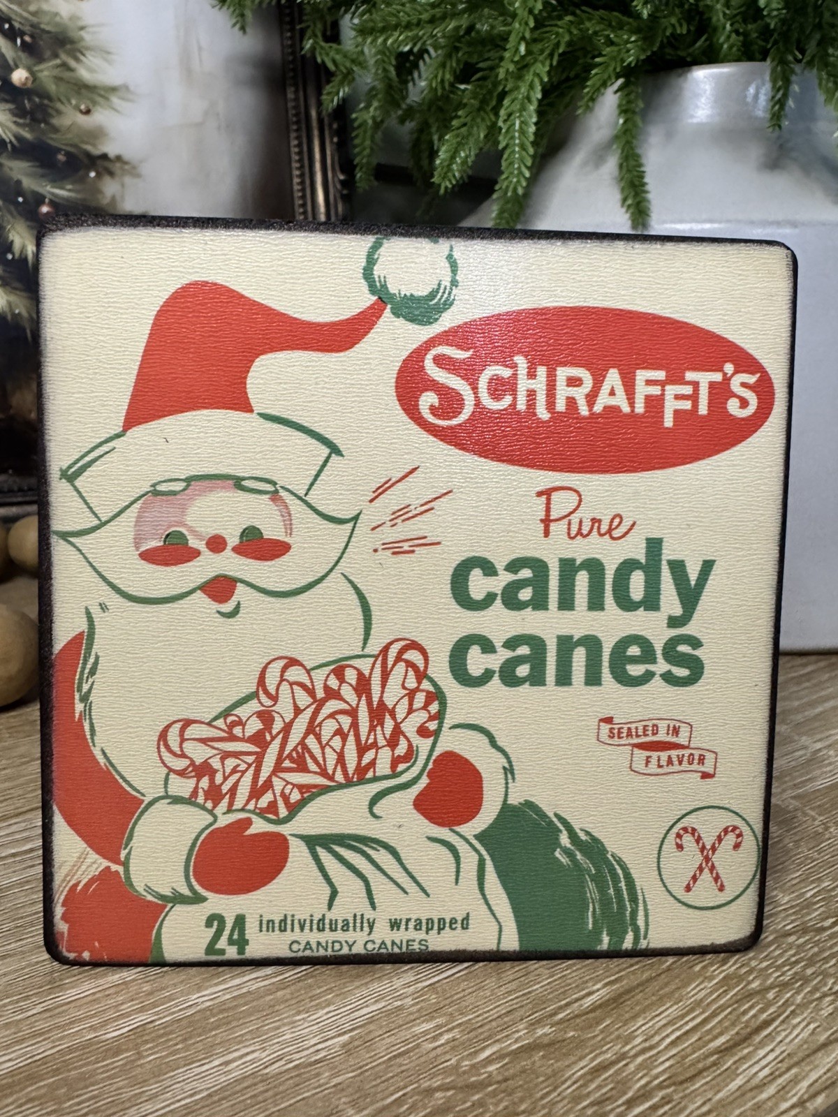 Vintage Inspired Santa Candy Cane Advertisement Sign HANDMADE