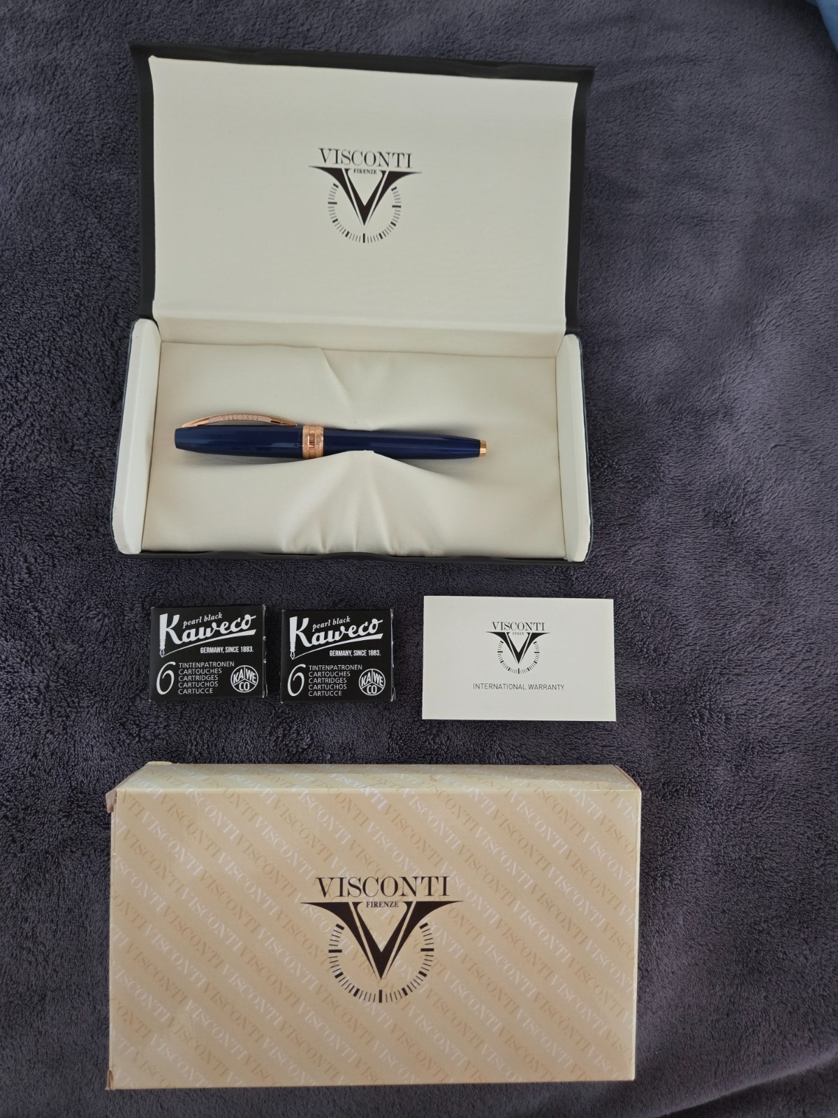Visconti Brand New Blue Rollerball Pen with extra cartridges with original box
