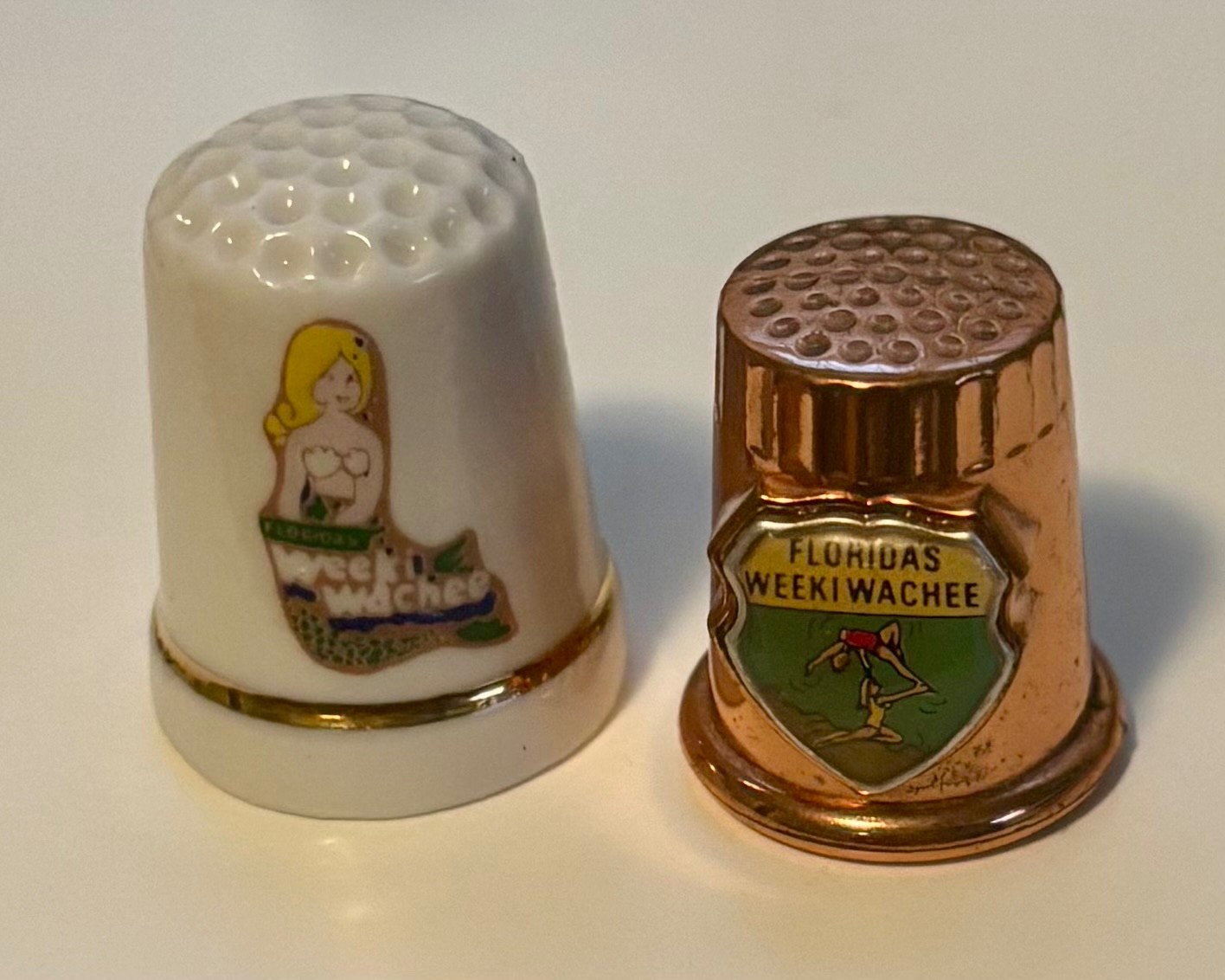 2 Vintage Weeki Wachee Spring Mermaid Souvenir Thimbles