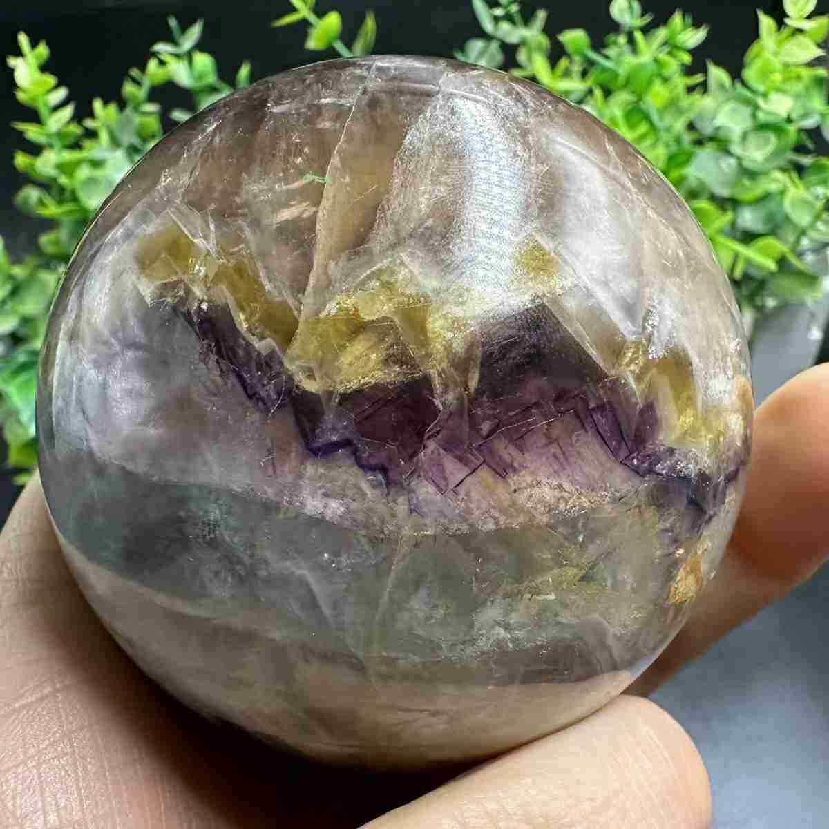 705g Natural Fluorite Quartz Sphere Crystal Energy Ball Reiki Healing Gem DECOR