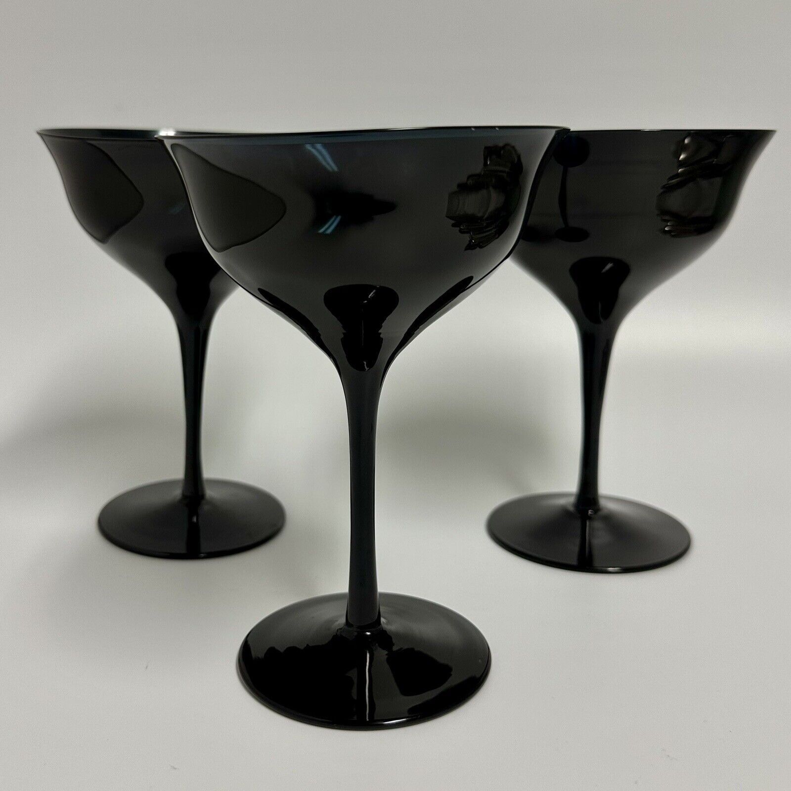 Carico Crystal Tivoli Black Pattern 3 Stemmed Sherbet Champagne Glasses 5 7/8\