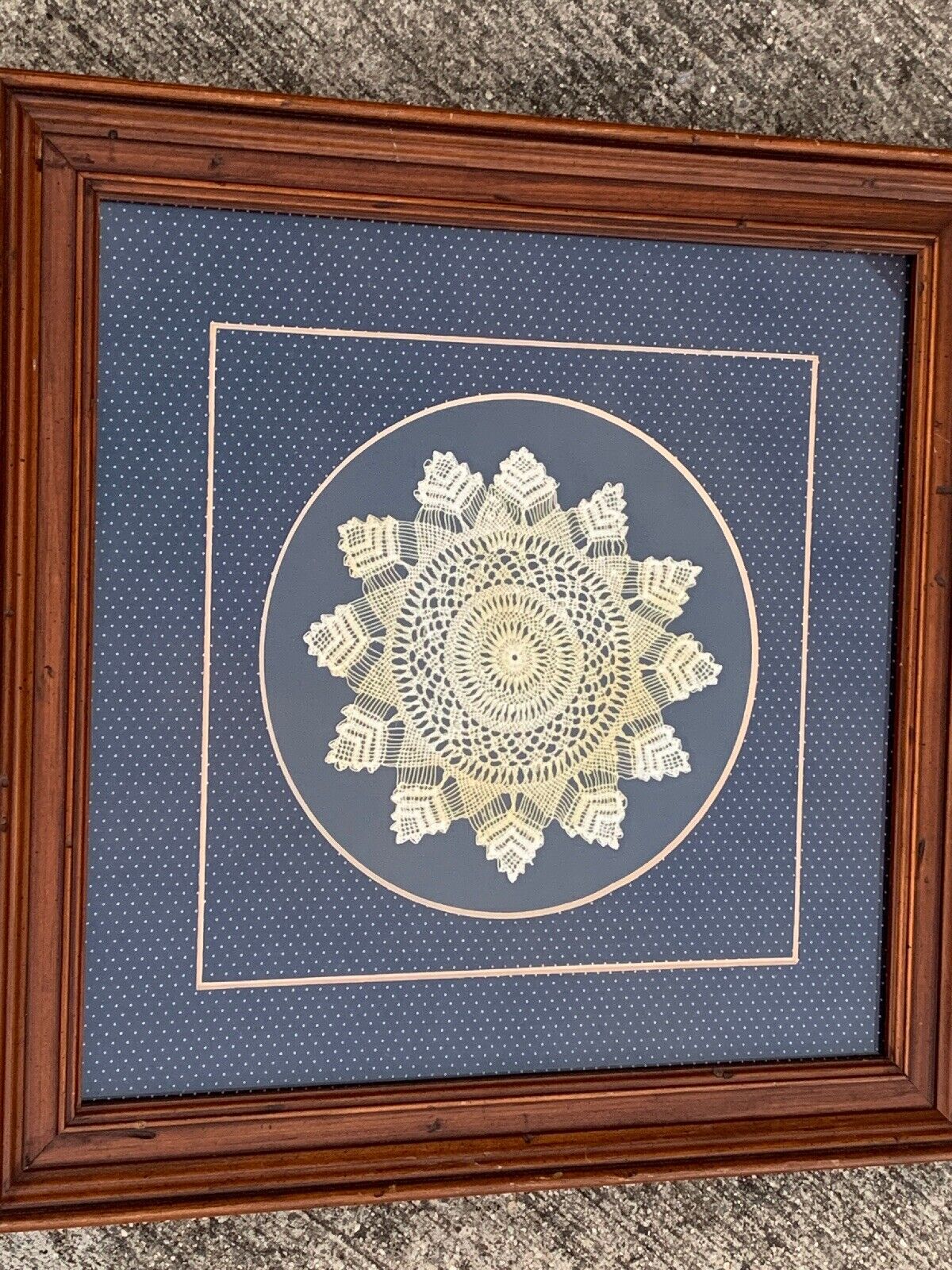 Antique Amish Doile Doily Doilies Hand Stitched GRANDMA\'S FRAMED ART  12.5/12.5