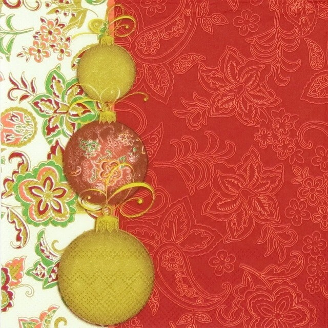 TWO Individual Napkins Christmas Flowers Ornaments Cocktail Decoupage (IHR 124)