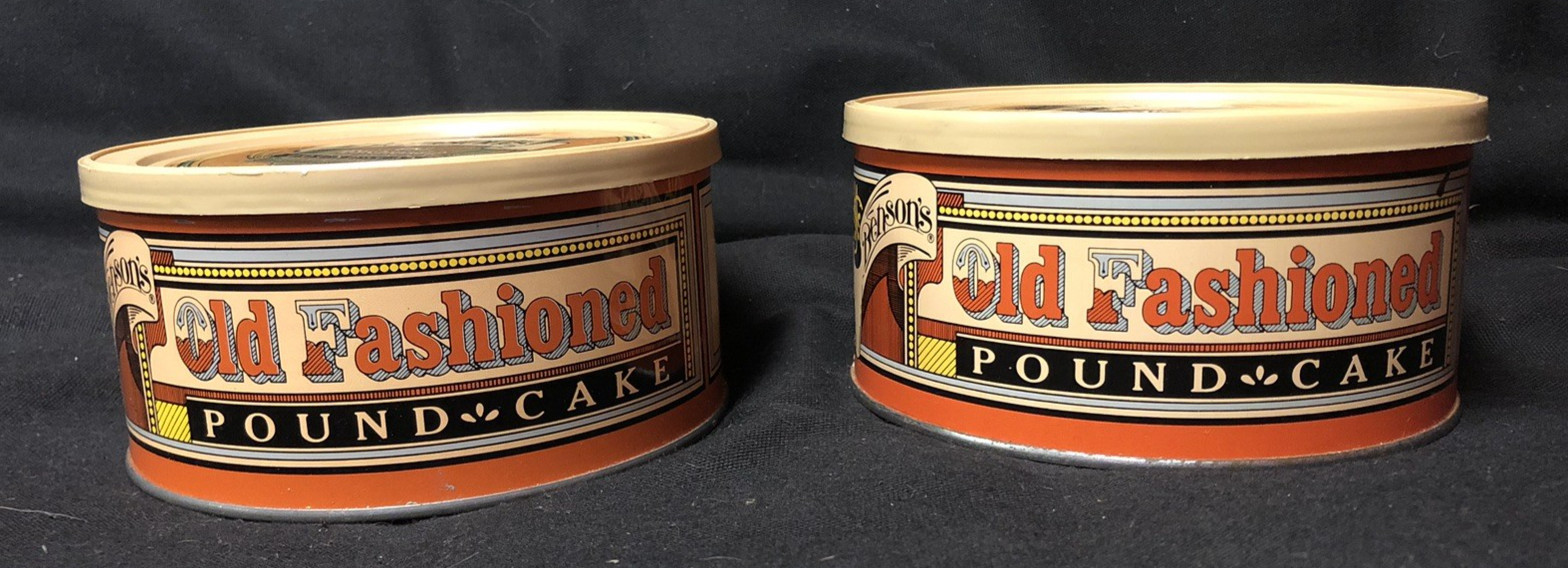 Two Vintage Benson's Old Fashioned Pound Cake W/ Plastic Lid Empty Metal Tin