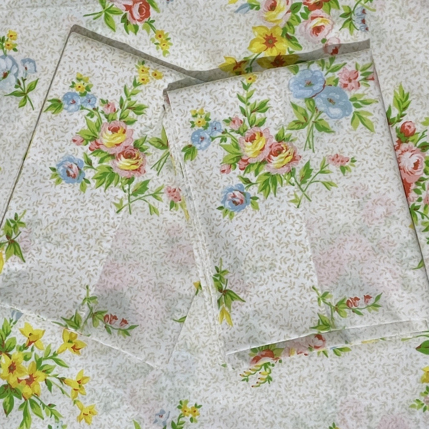 VTG Pequot Double Flat Sheet w/Two Standad Pillowcases Pink Yellow Blue Floral