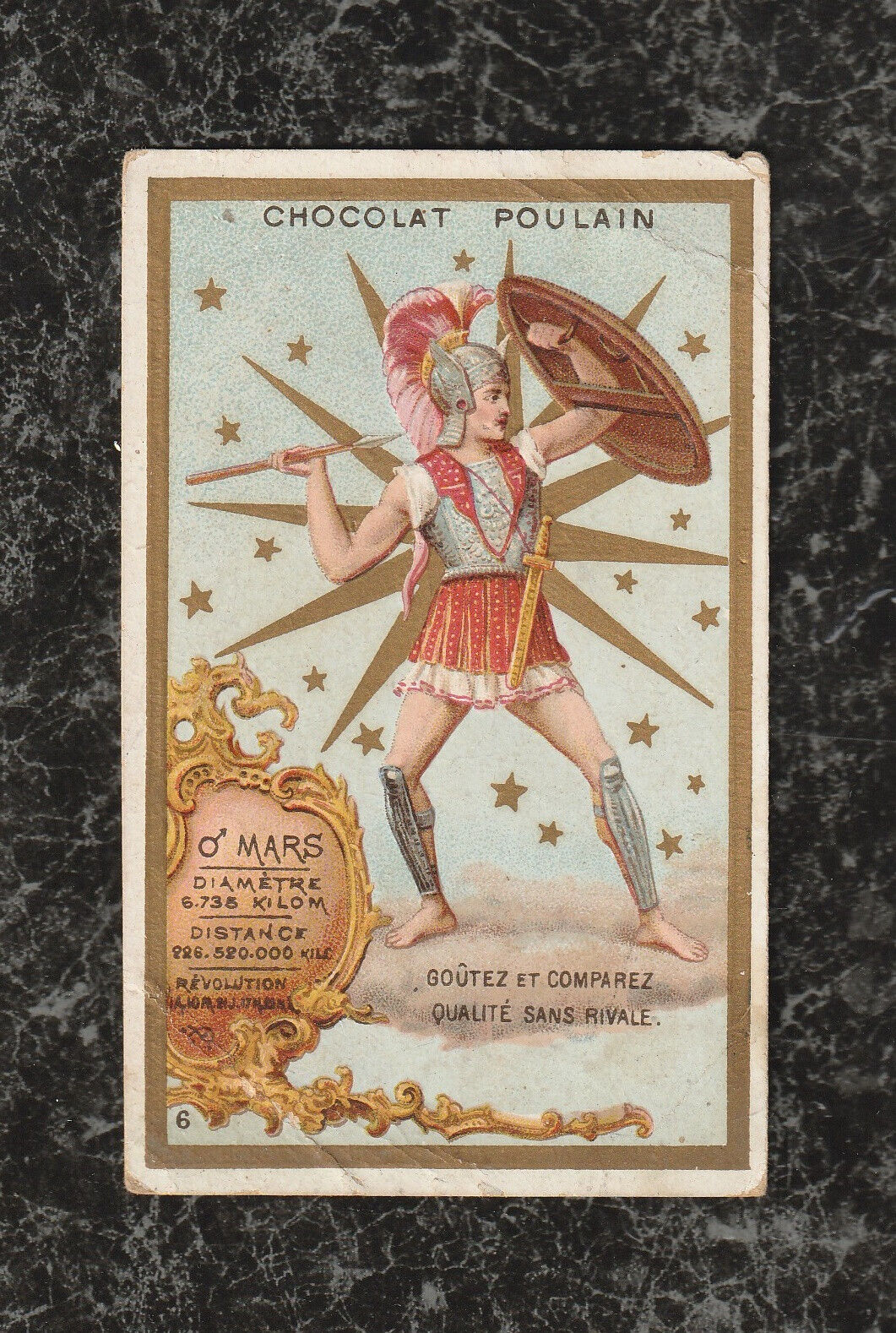 Victorian Trade Card Poulain Chocolate France Planet Mars 4.25 x 2.5 Embossed