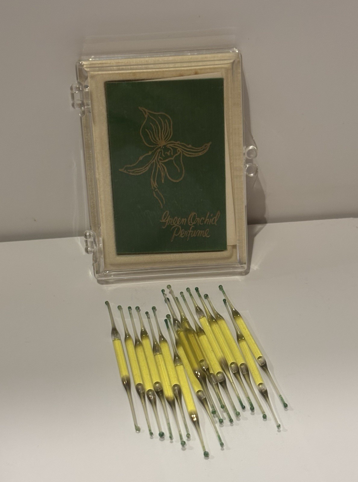 Vintage Patricia Murphy Greenhouse Perfume Green Orchid Glass Nibs Vials (18)