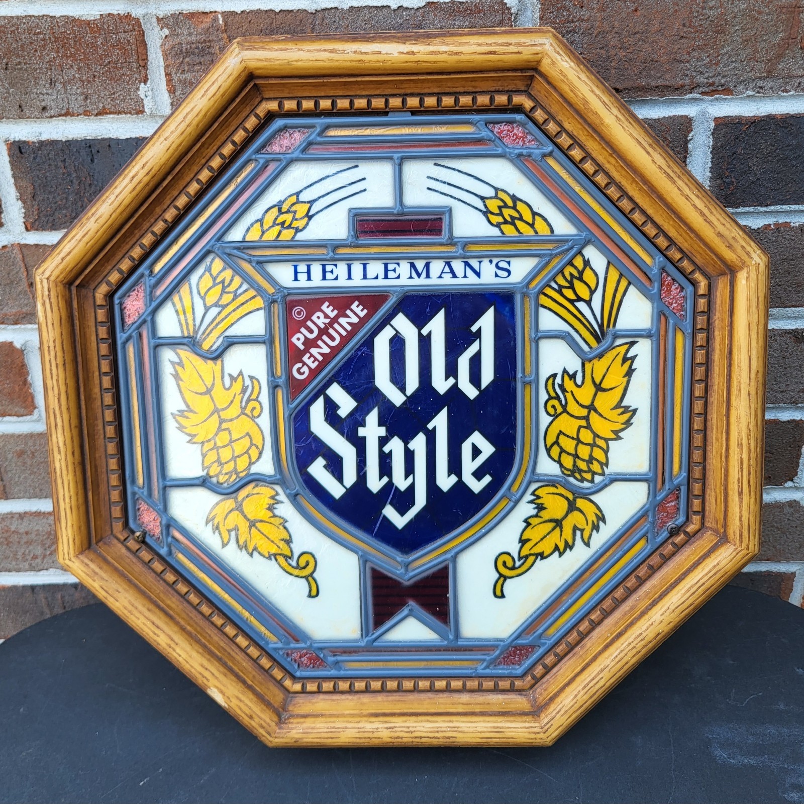 Vintage Heileman\'s Old Style Beer Faux Stained Glass Style Bar Sign 1970s 