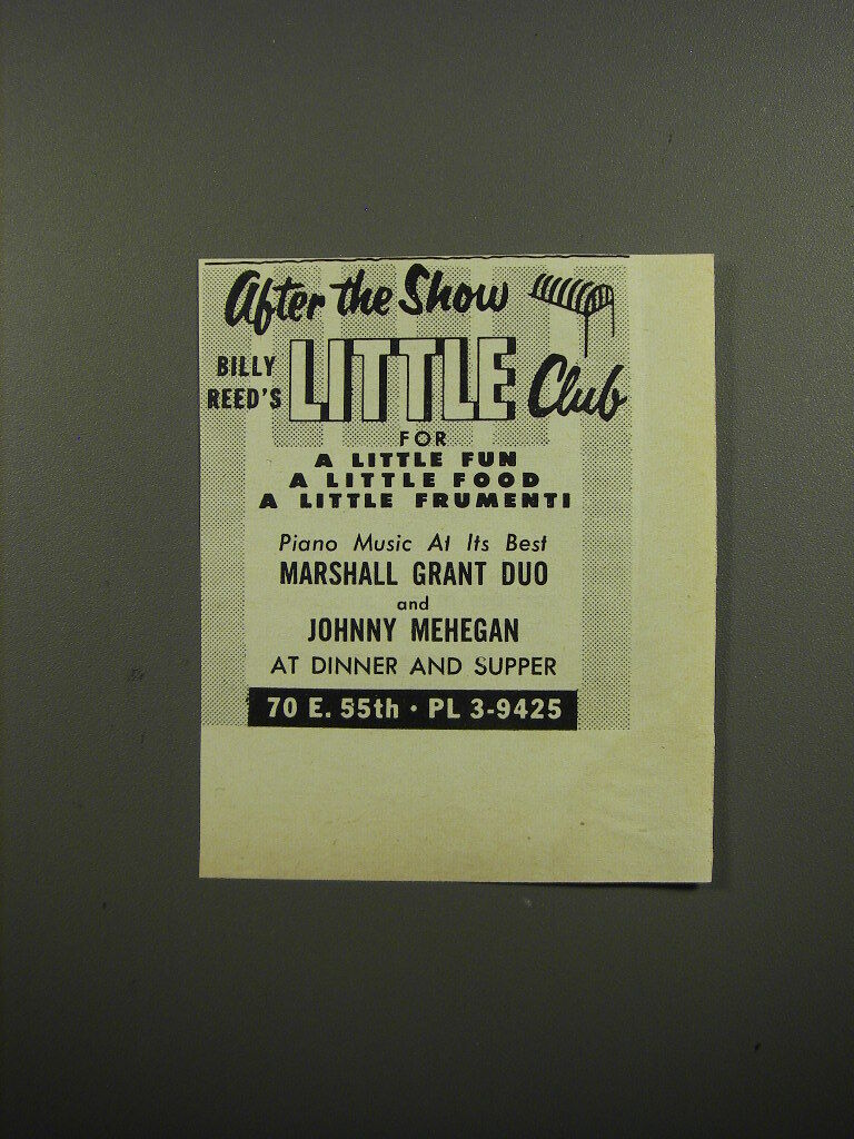 1953 Billy Reed\'s Little Club Ad - Piano Music Marshall Grant Duo Johnny Mehegan