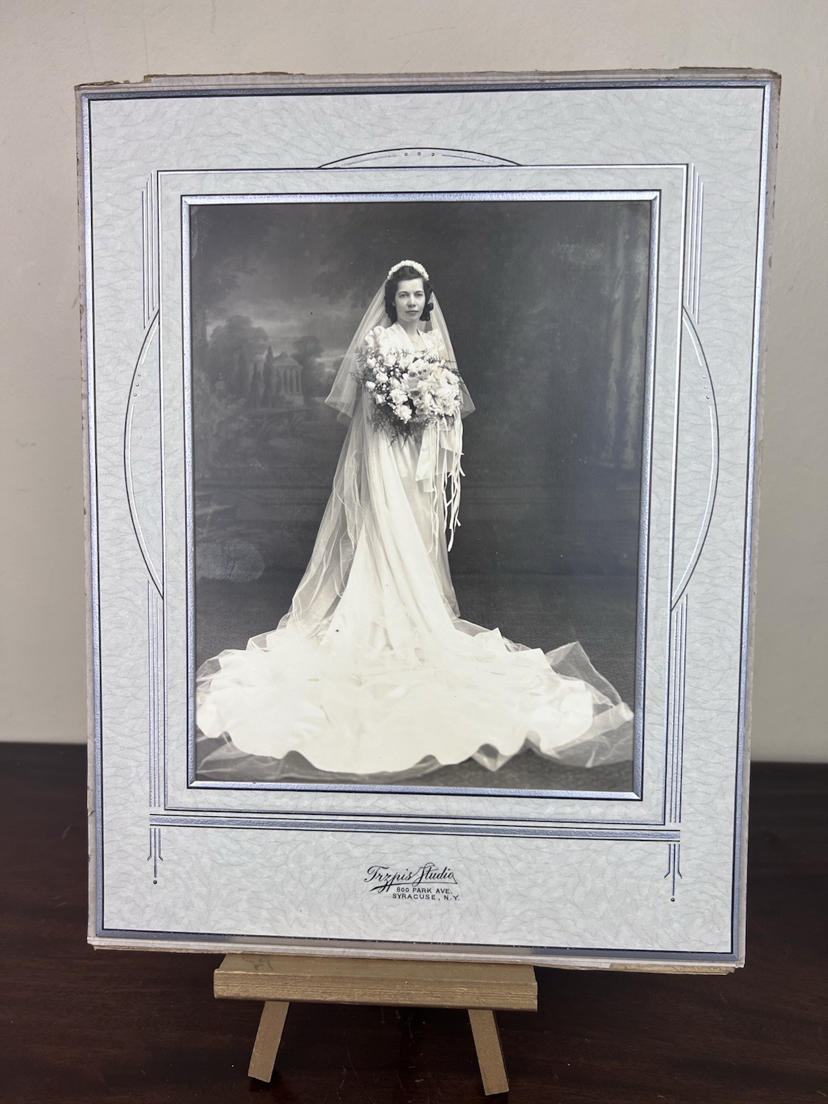 VTG 1920’s 1930’s Wedding Photo Bride Cardboard Frame Trzpis Syracuse NY 13”