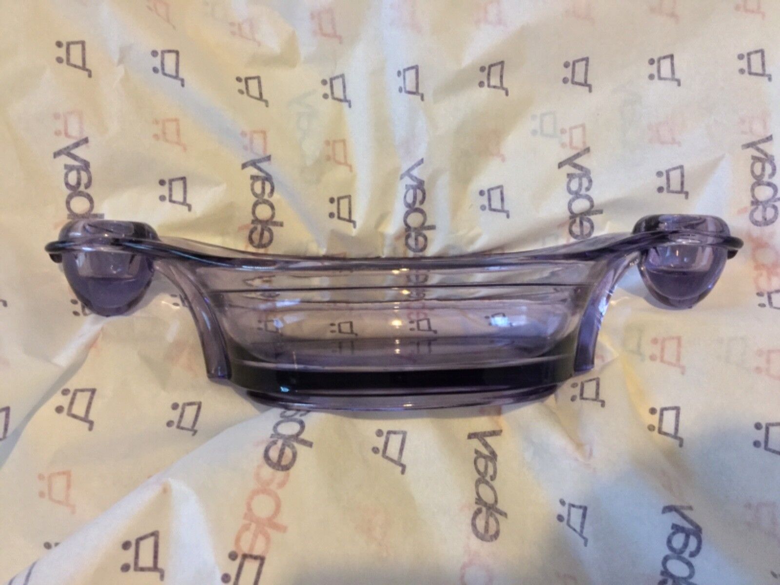 EXC COND Vintage Lavender Glass Floral Centerpiece Bowl w/ Attached Candleholder
