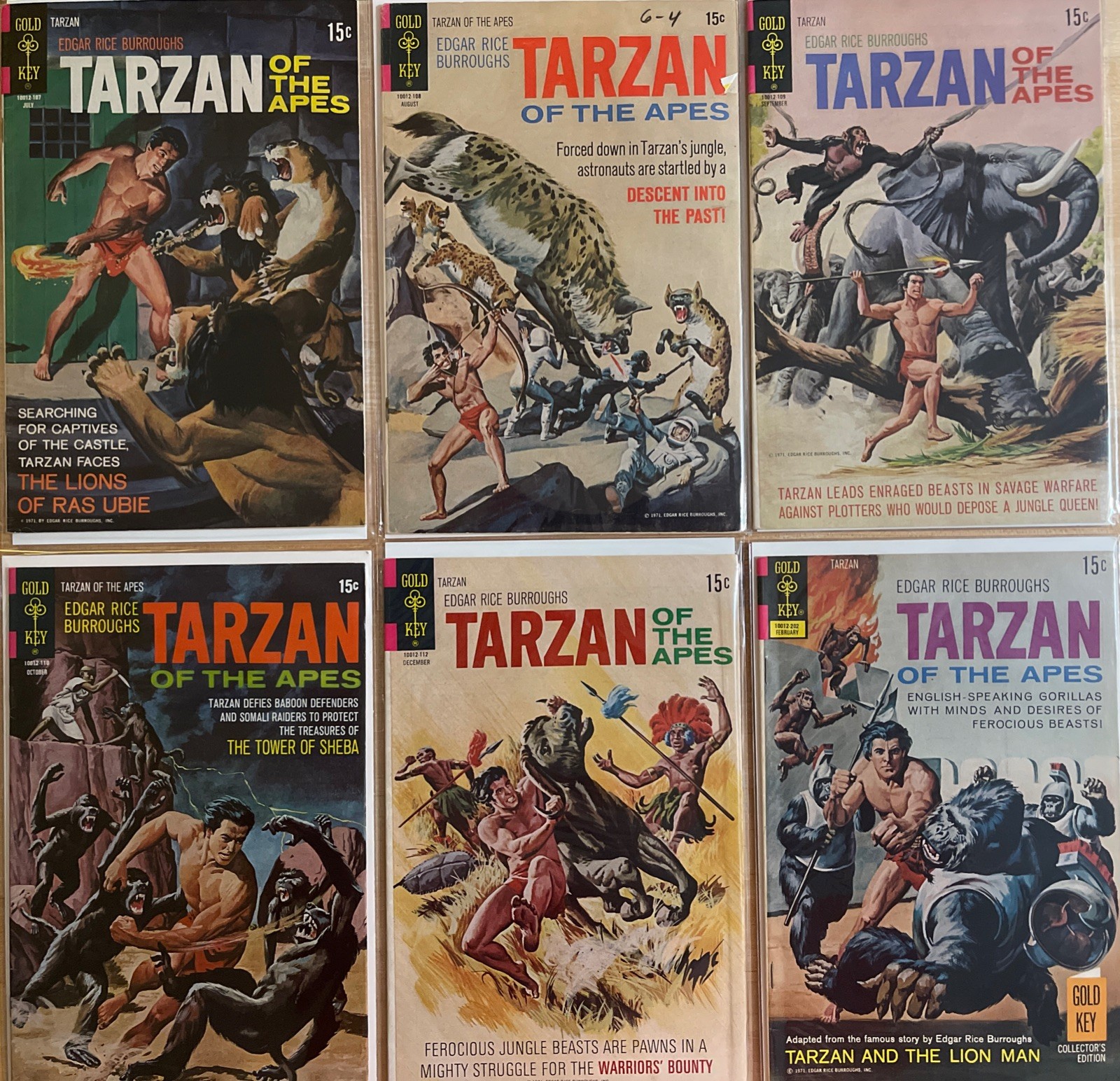 Tarzan Comic Lot of 6, Last Gold Key Issues, Painted Covers Bronze Age