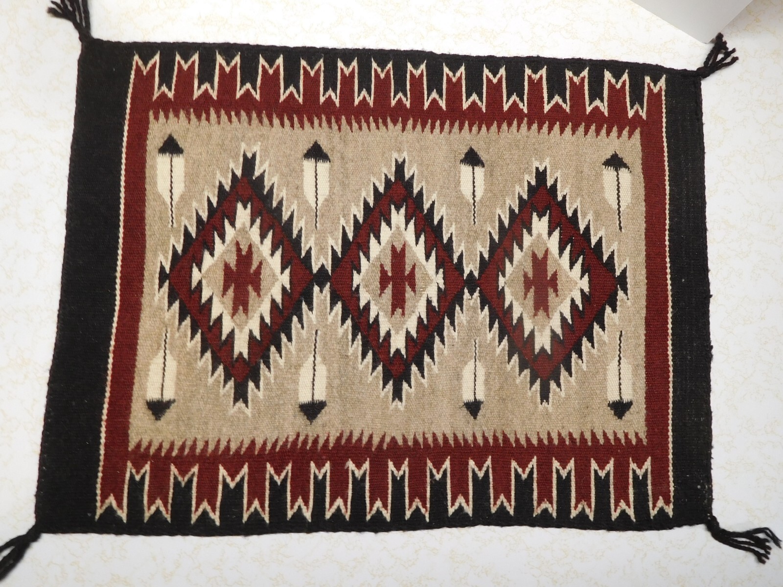 Vintage 1990's Black,Rust,Gray,Beige,White Navajo Eye Dazzler Rug/Blanket 22 x17