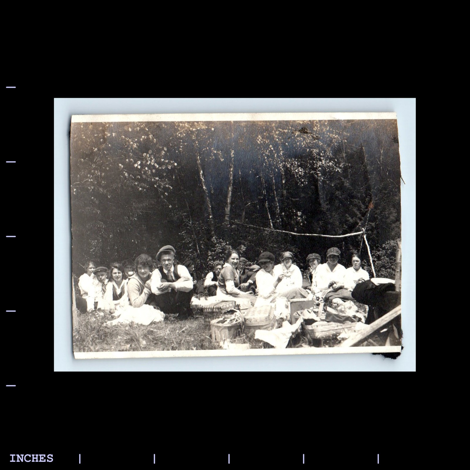 Old Vintage Photo MEN WOMEN PICNIC IN FOREST