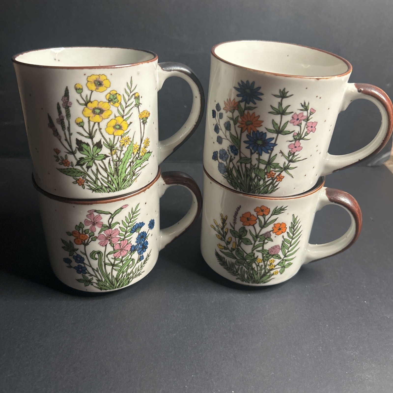 Vintage Otagiri Wildflower Floral Coffee Mugs Set of 4