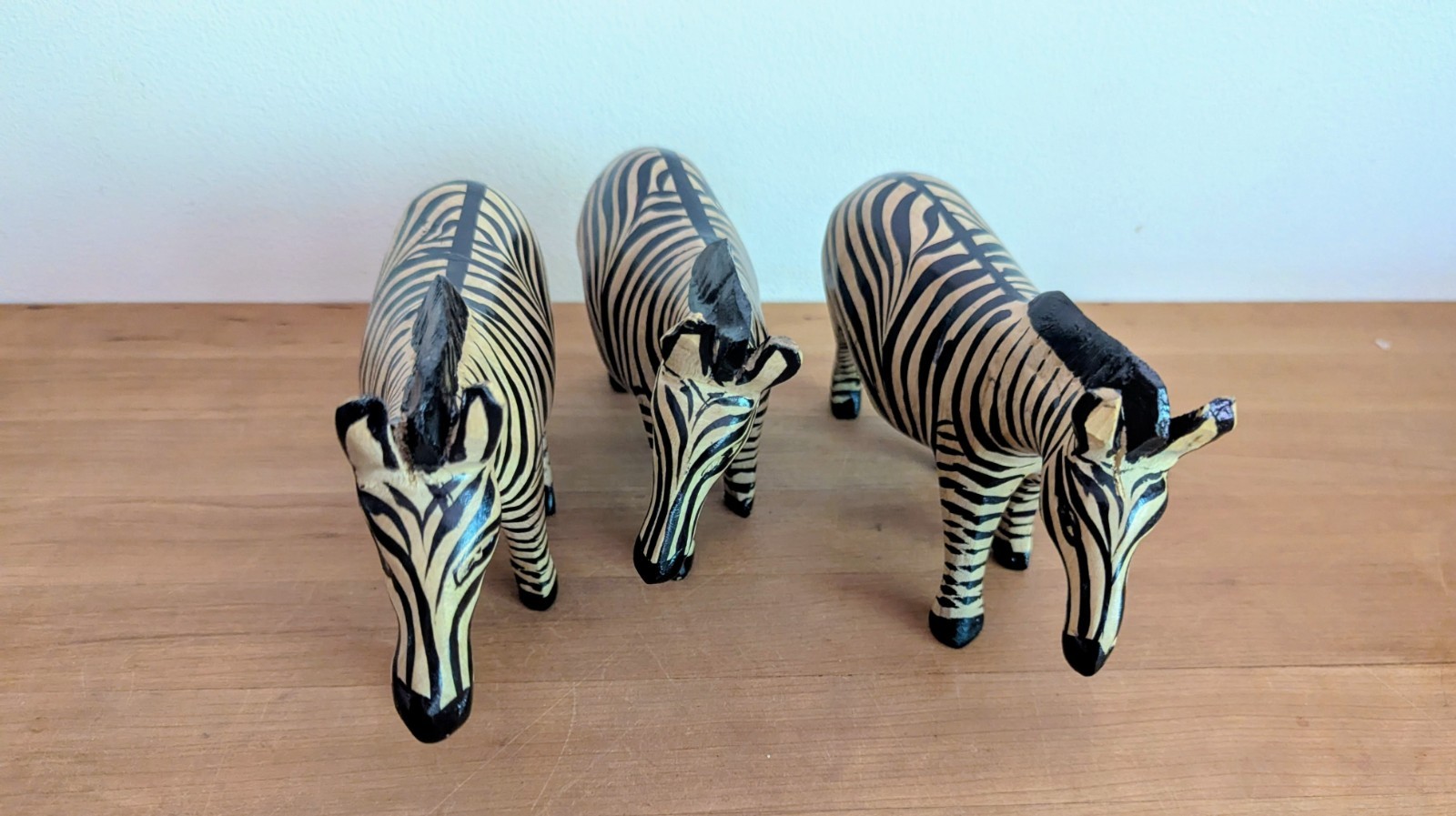 Hand-Carved Zebra Figurines Set of 3 | Handmade African Safari Wooden Animal...