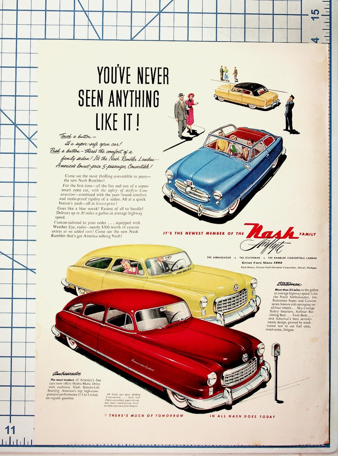 1950 Nash Rambler Landau Convertible Vintage Car Ad Magazine Print 1950 Nash Rambler Landau Convertible Vintage Car Ad Magazine Print
