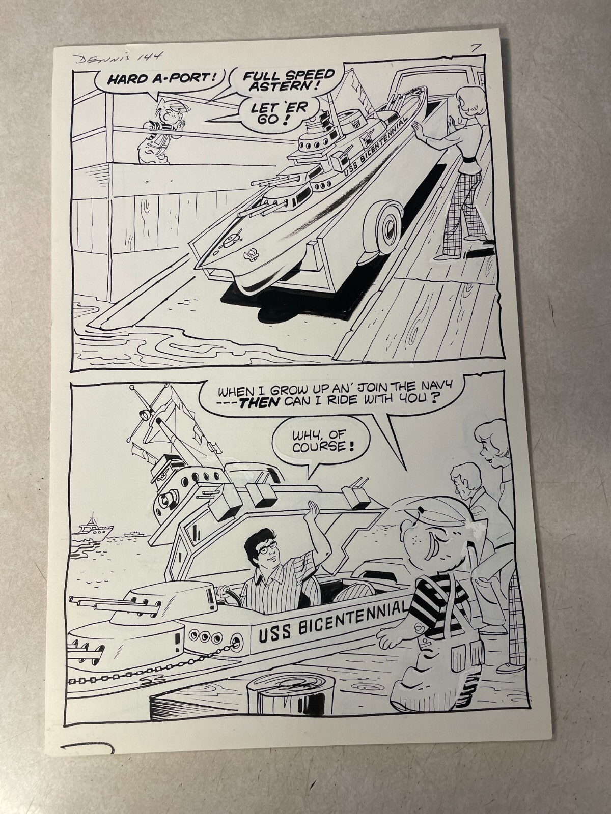 DENNIS THE MENACE #144 original comic art NAVY BATTLESHIP FULL SPEED ASTERN 1976