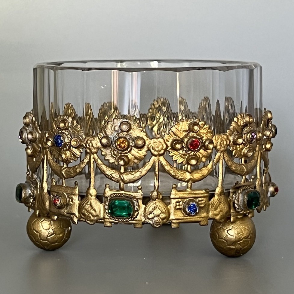 Ormolu Jeweled Open Master Salt Cellar Vintage Ormolu Jeweled Open Master Salt Cellar Vintage