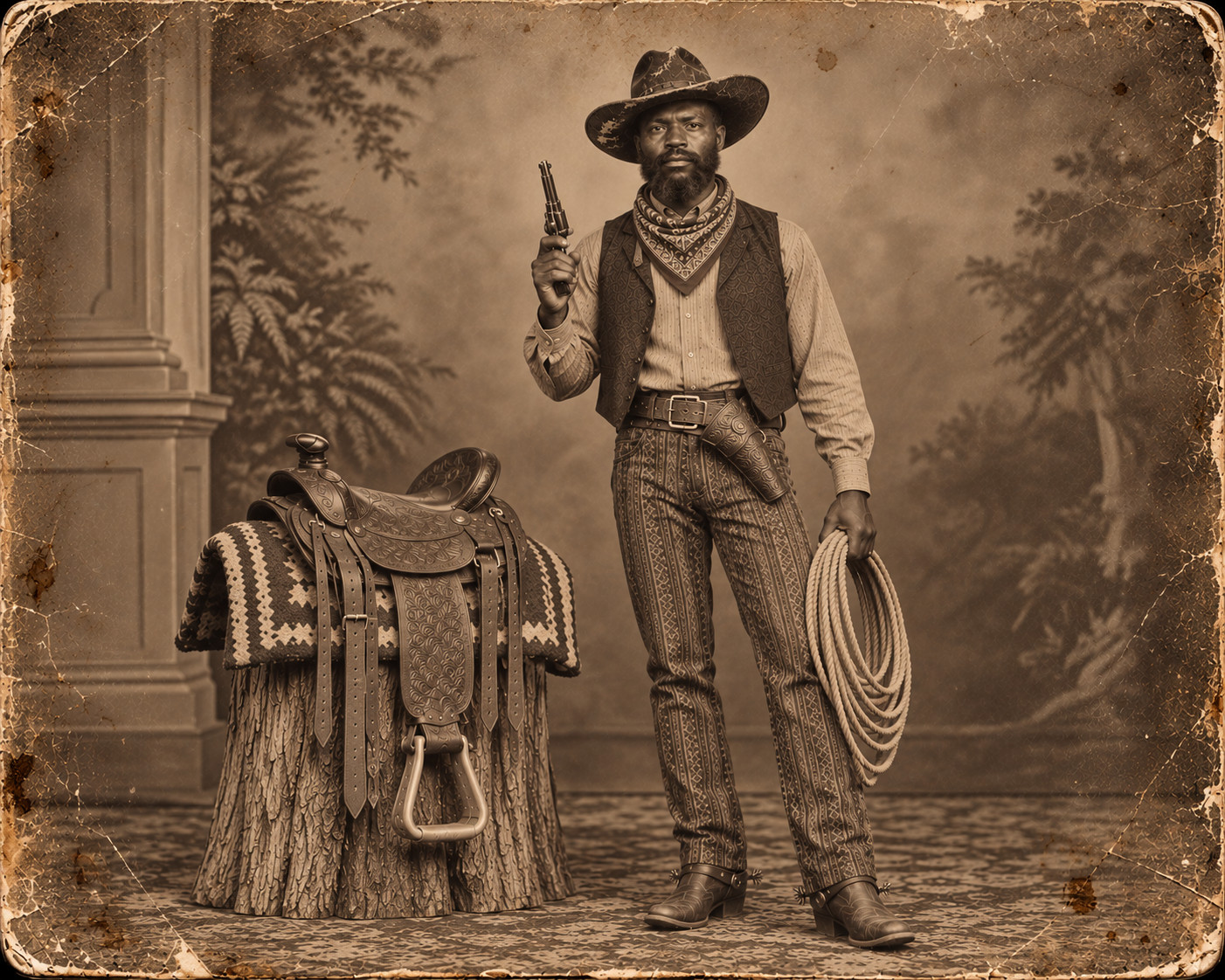 Black Cowboy Posing For Photo early 1900s Old West African American 8 x 10 Photo