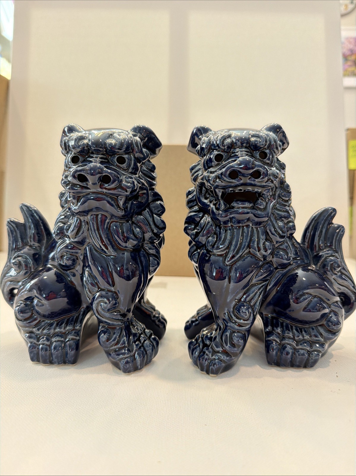 Shisa Lucky Lion Dog Figurine Okinawa Pottery NIB Blue Okinawa Japan Artist