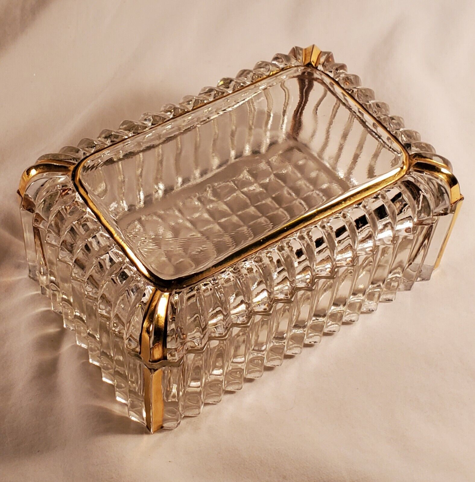 Classy Art Deco Style Trinket Box, Angled Cuts, Golden Touches Very Beautiful