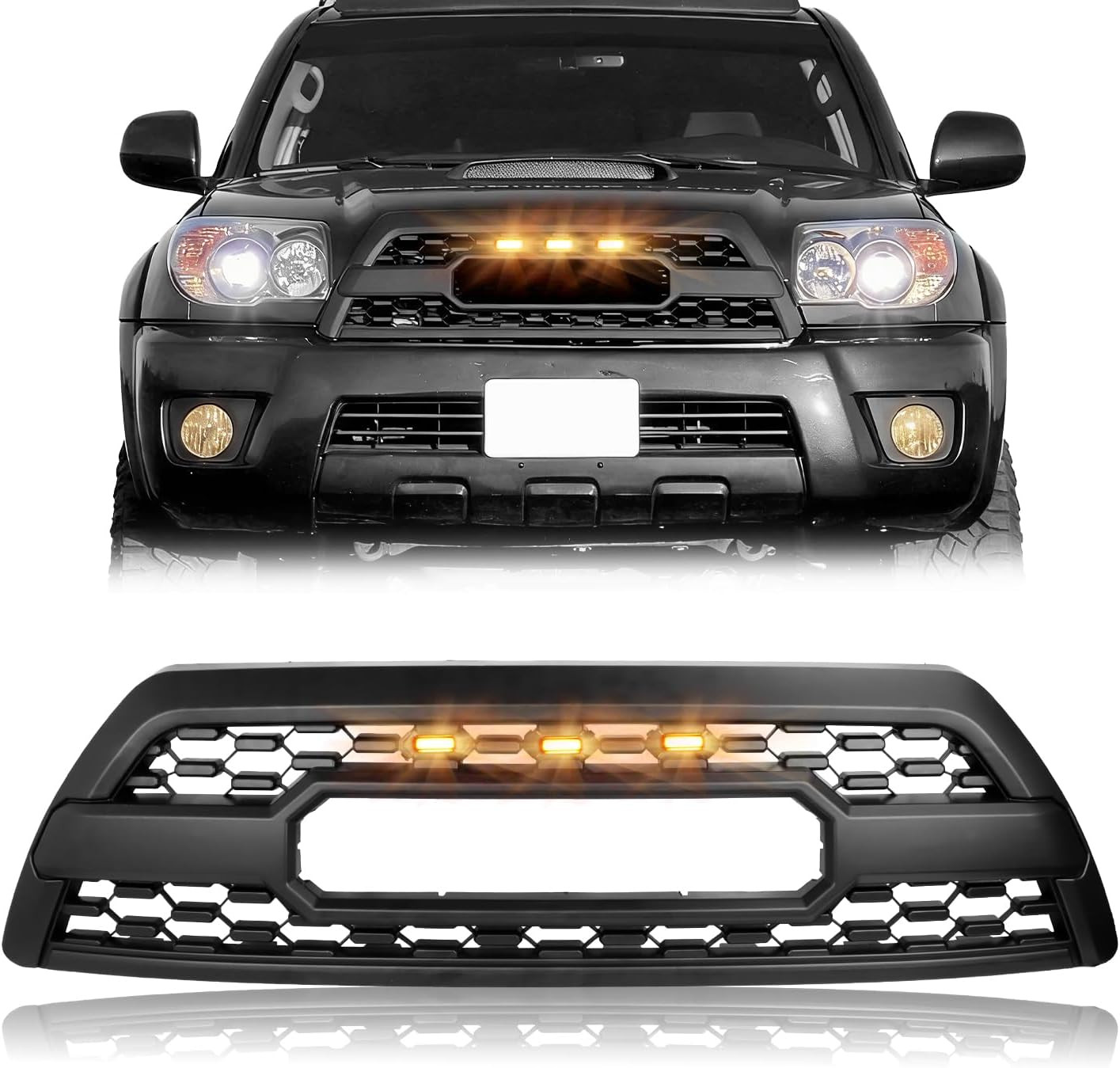 Upgraded Matte Black Front Grille for 2006 2007 2008 2009 4Runner, with 3 Amber Upgraded Matte Black Front Grille for 2006 2007 2008 2009 4Runner, with 3 Amber