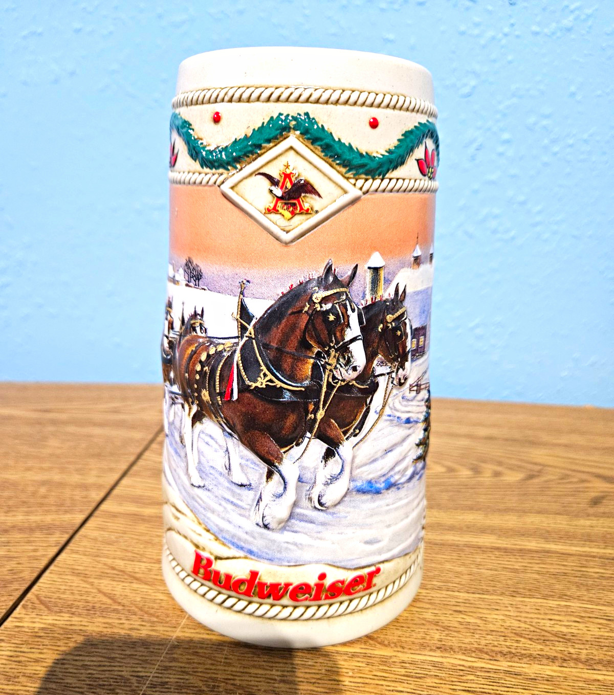 Budweiser 1996 American Homestead Holiday Beer Stein Mug Breweriana