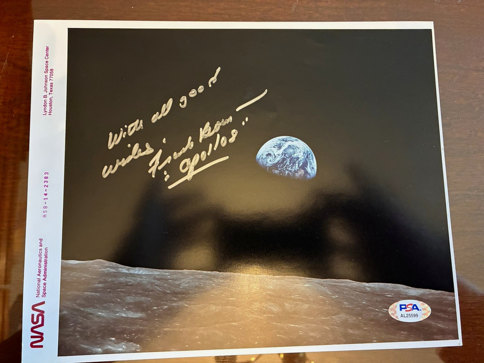Frank Borman Signed Apollo 8 Earthrise NASA Red Number Photo 8x10 PSA/DNA COA