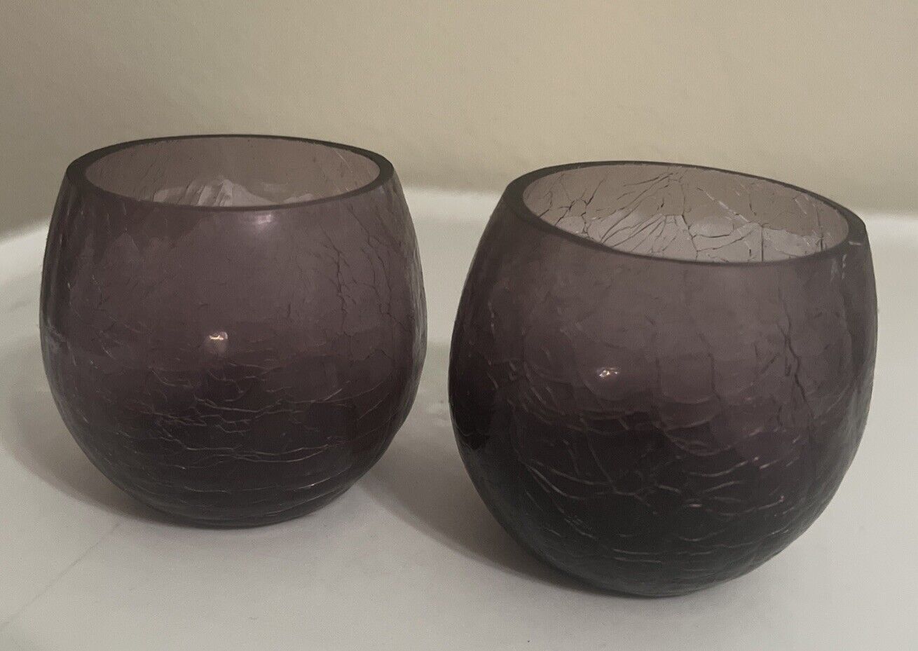 Purple Crackle Glass Candle Holders (Pair)