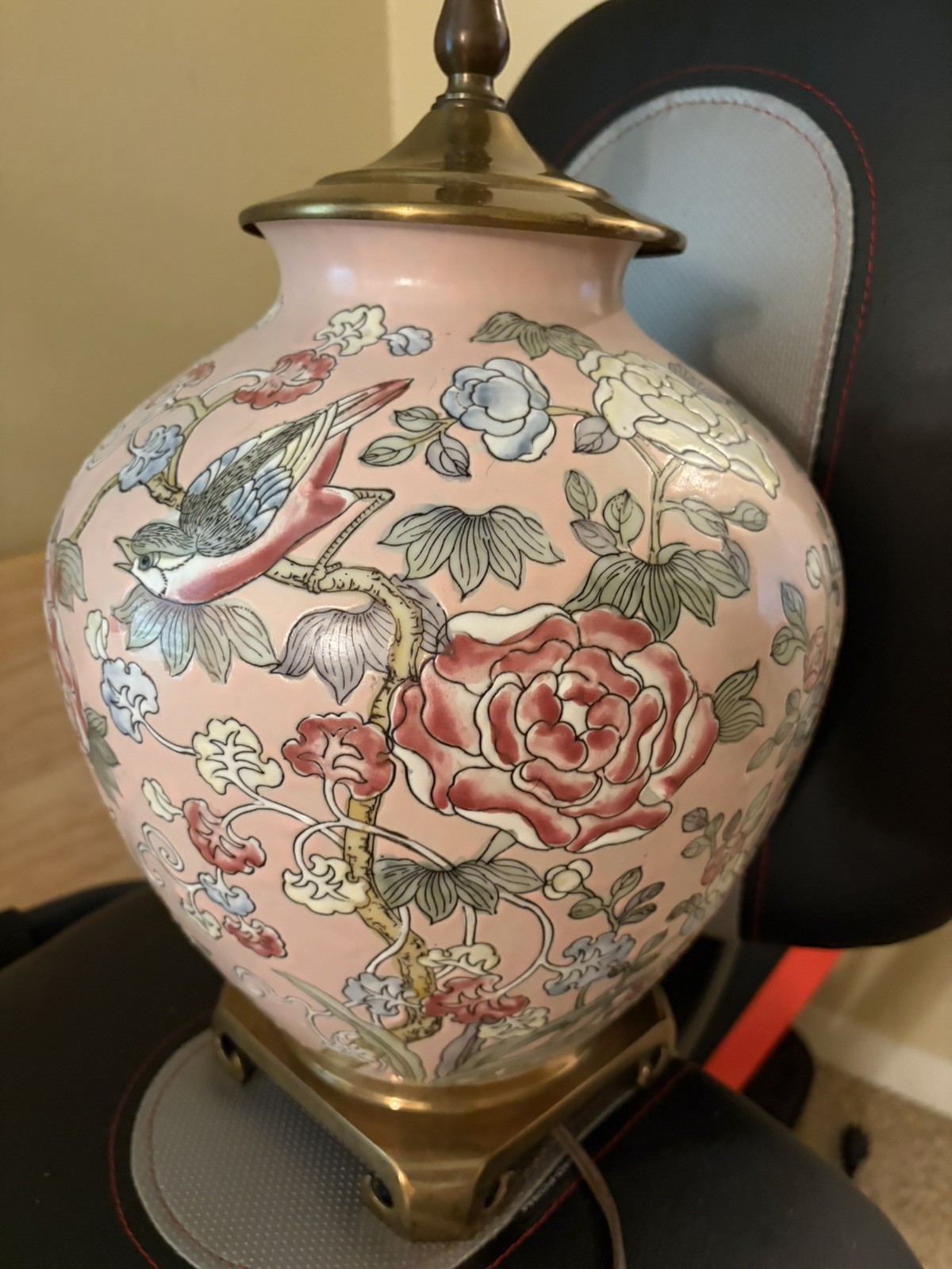 Vintage Heyward House Asian  Floral Ginger Jar Table Lamp