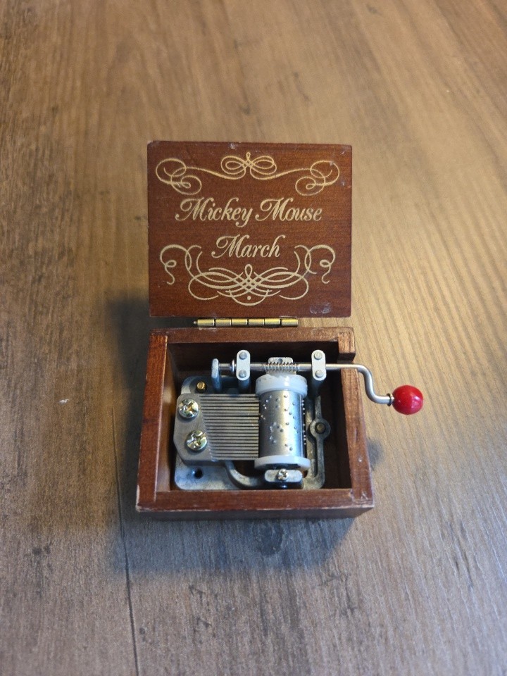 Vtg Walt Disney world Mickey Mouse wooden music box Plays Mickey Mouse March