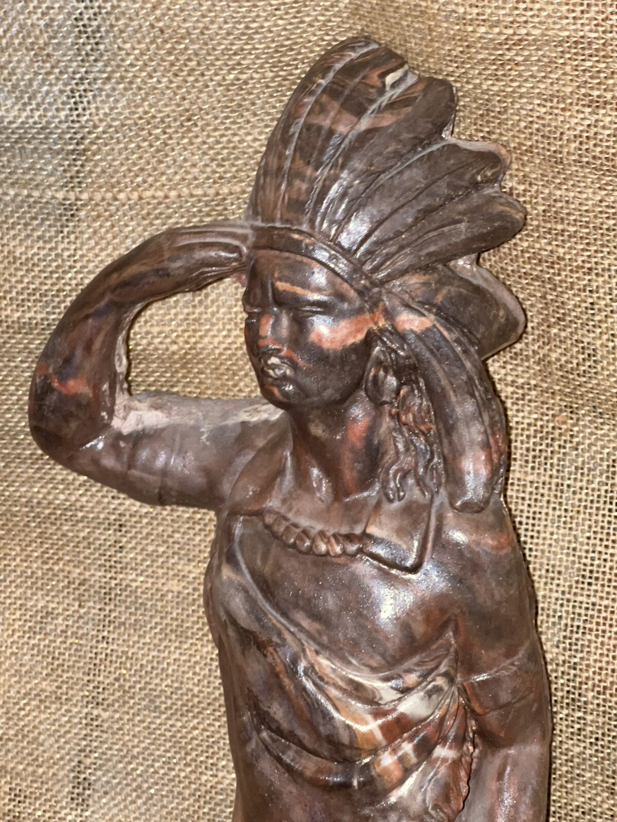 American Indian Chief Statue Mission Swirl Clay 21”inches tall