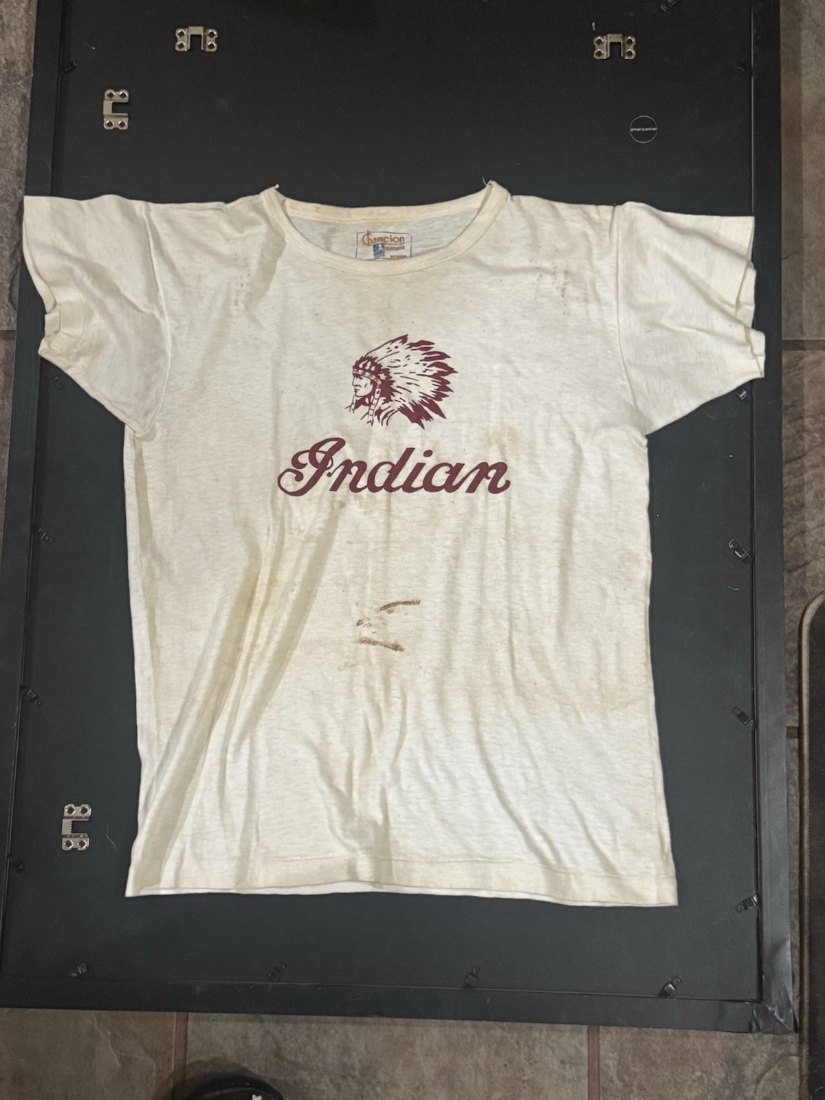 Vintage 1940s WW2 Era Indian Motorcycle Flocked T-shirt Champion