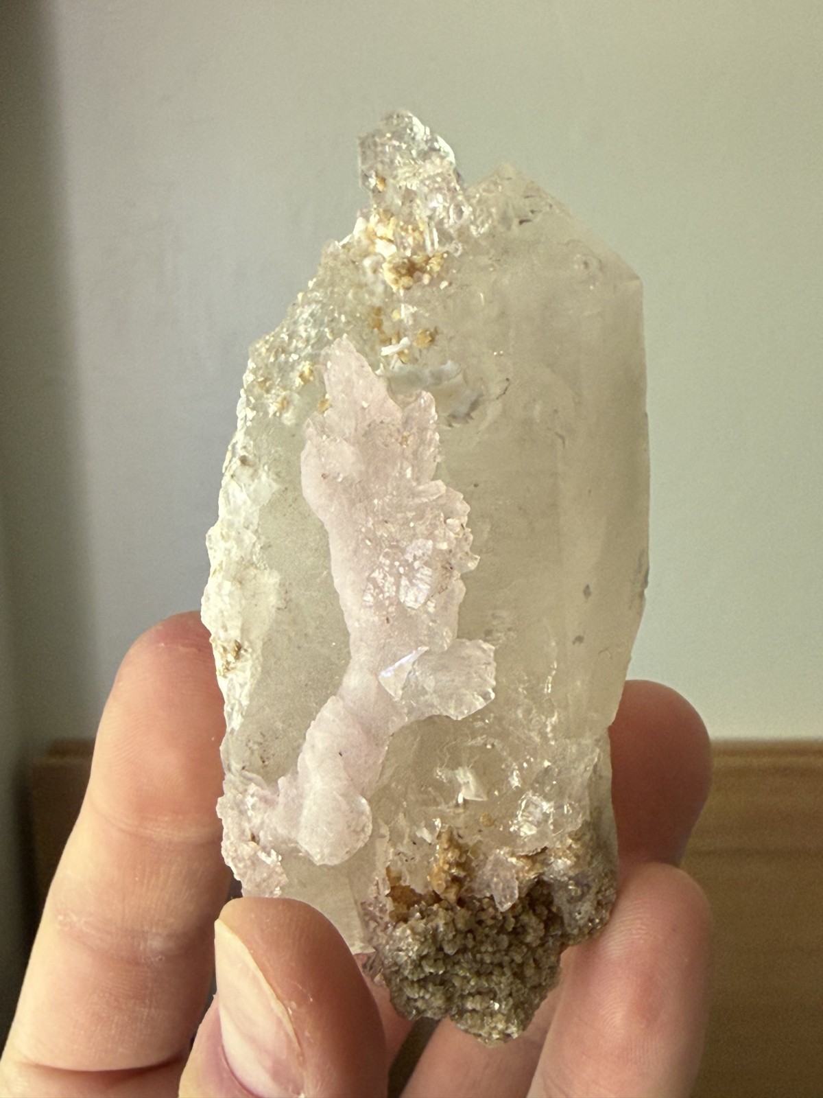 Stunning Crystalized Rose Quartz growing on Clear Quartz Point - Brazil