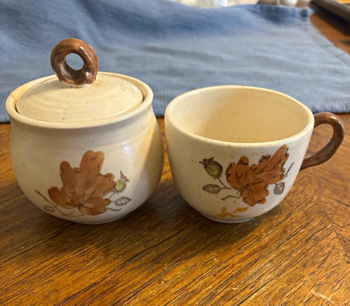 Metlox Poppytrail Floral Creamer & Lidded Sugar Bowl and matching mug 1950s