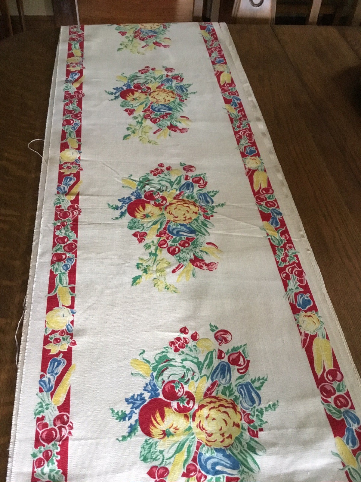 Vintage Continuous Over 5 1/2 YARDS Toweling Cotton Fabric 1950’s Fruit UNUSED