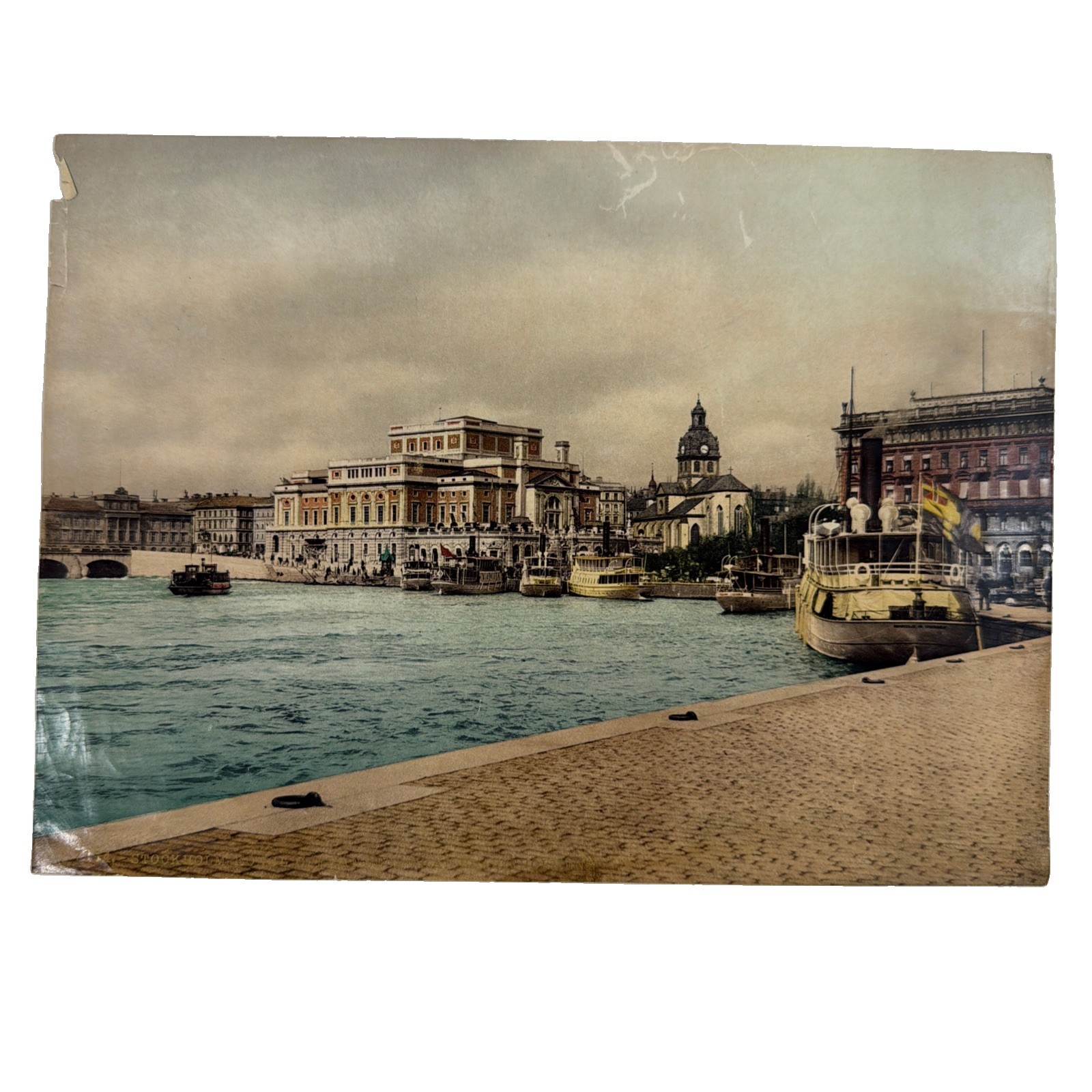 Antique Albumen Photo: Stockholm Waterfront & Theatre