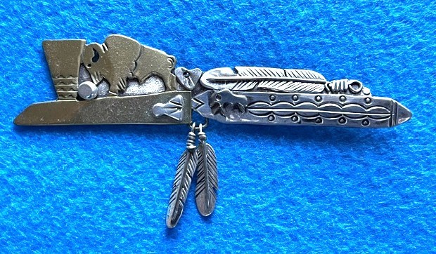 Original Native American Art - Lakota Buffalo Prayer Pipe Pin