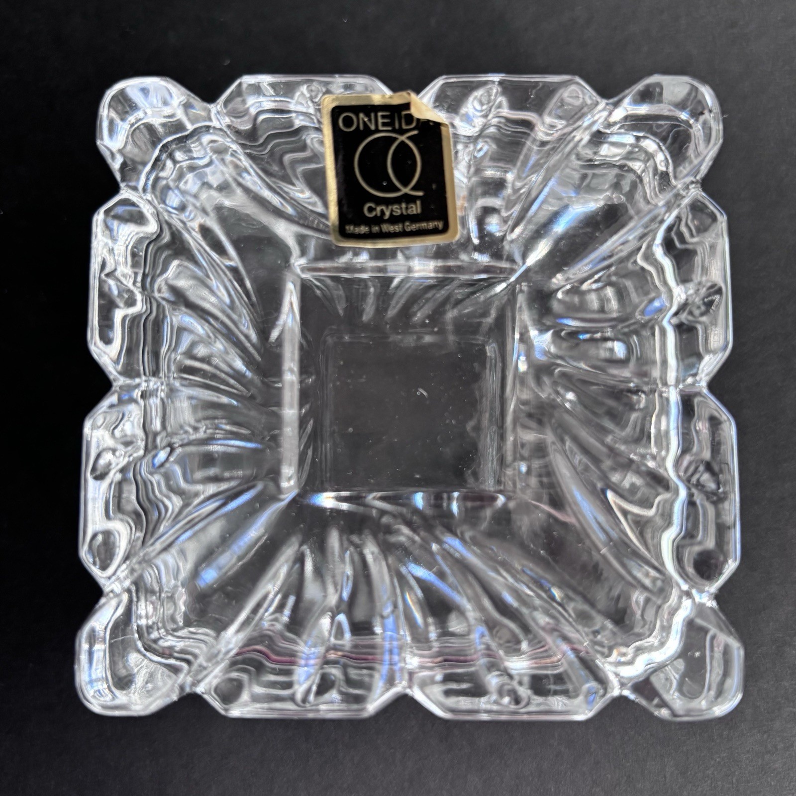 Oneida Crystal Box SQUARE FLORAL Trinket Jewelry Box West Germany NOS 1990