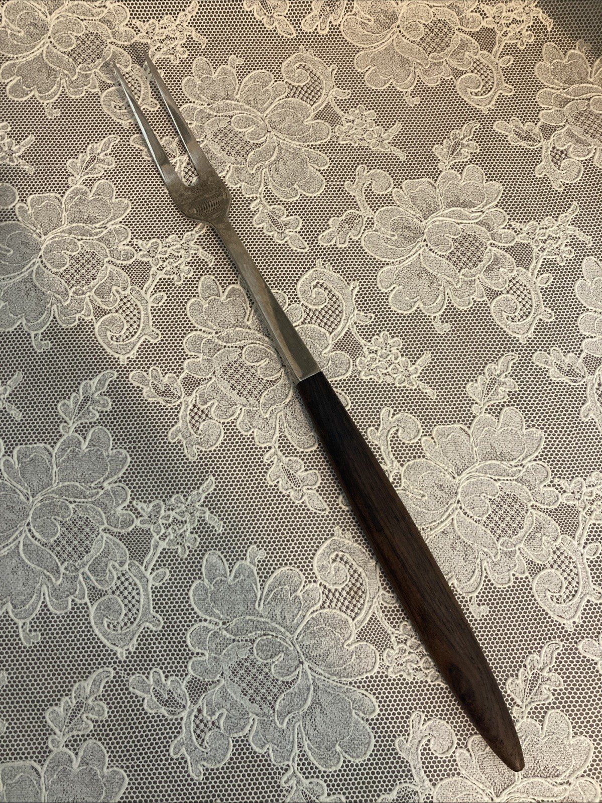 Vintage OYO Norway Stainless Meat Fork Wood Handle 12.5” Nice