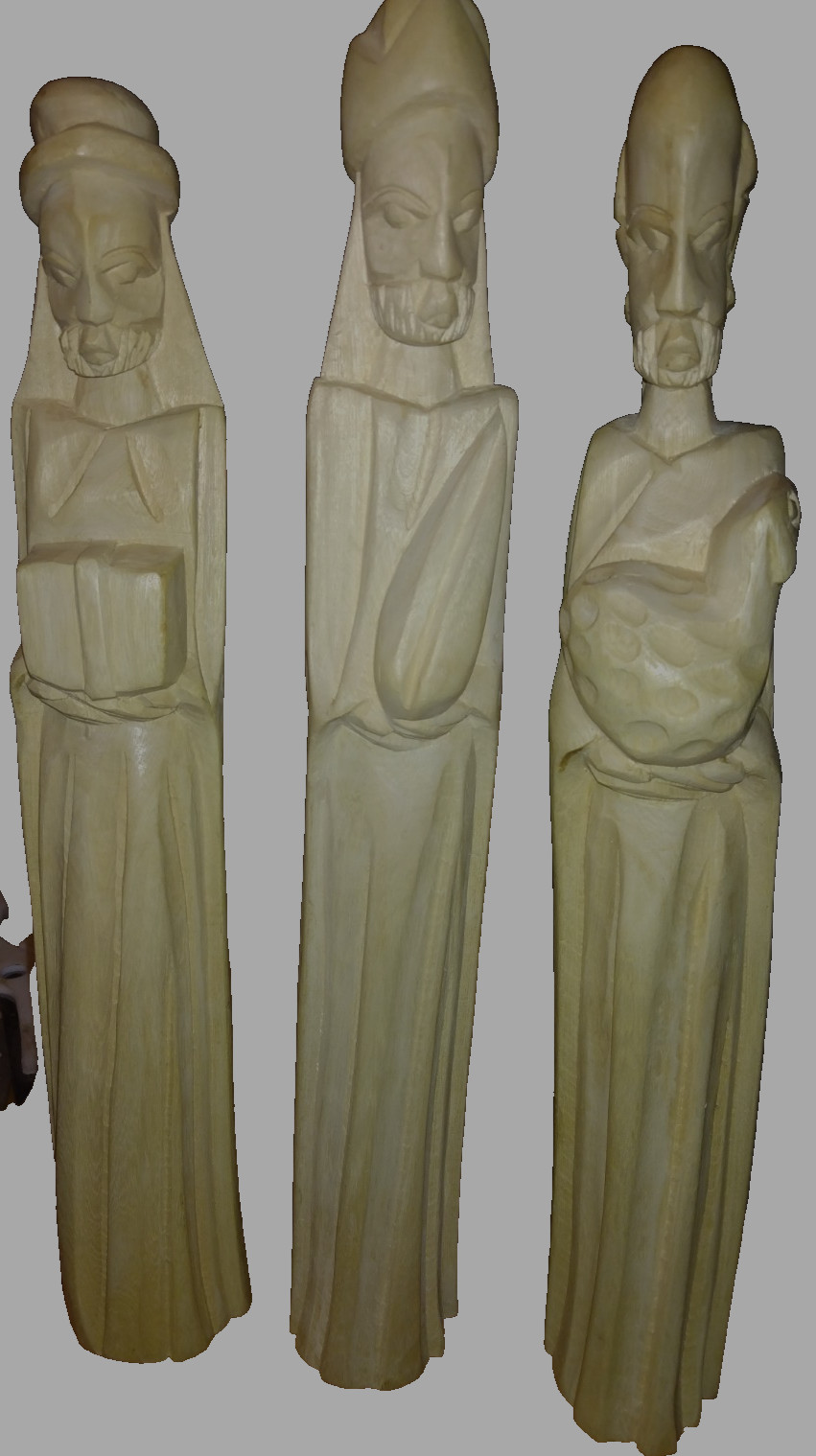 Three Wooden Carved Men Vintage Set of 3 Natural Wood Color