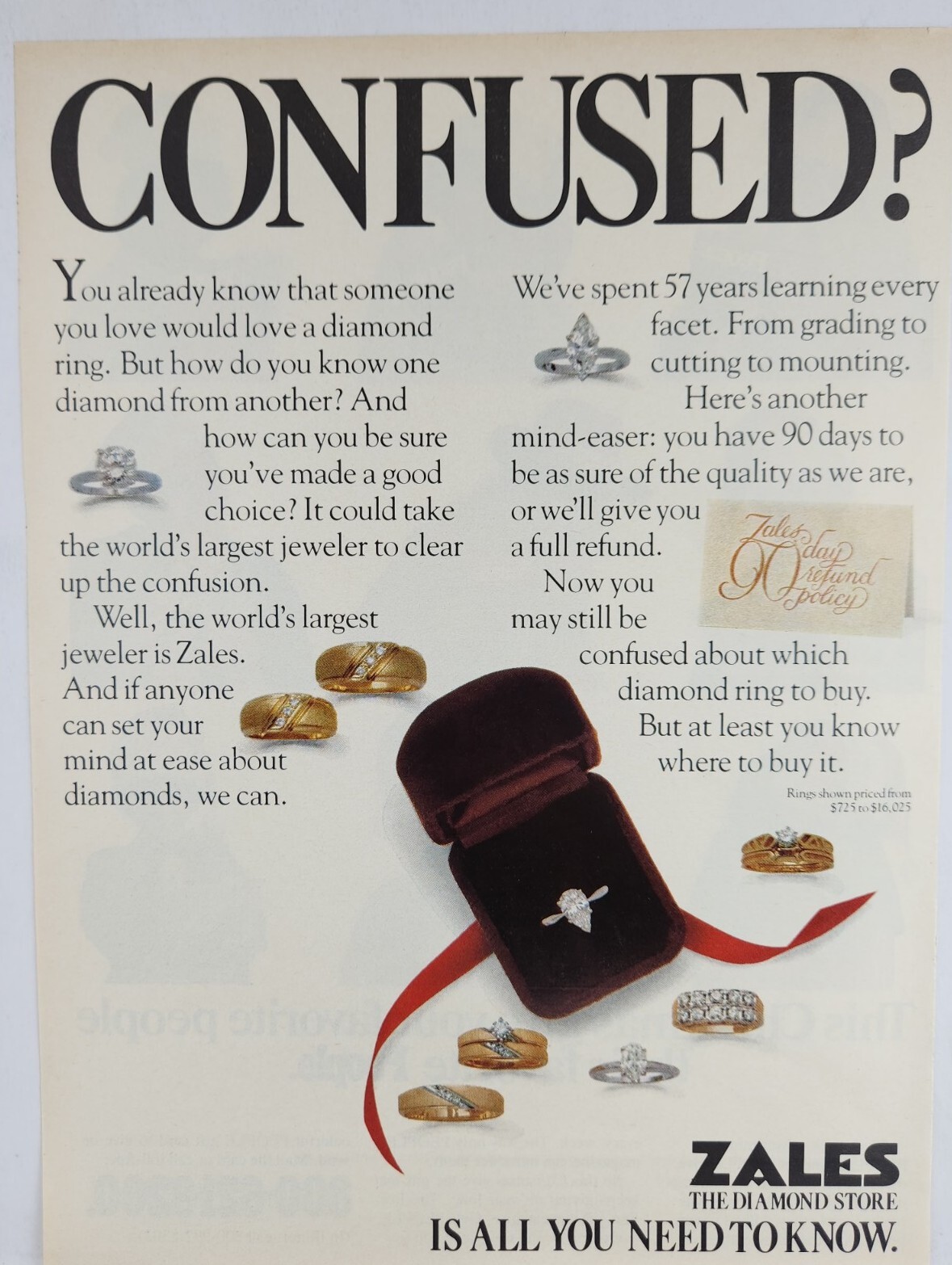 1981 Zales Jewelry Diamond Store Original Print Ad Retro 1980's