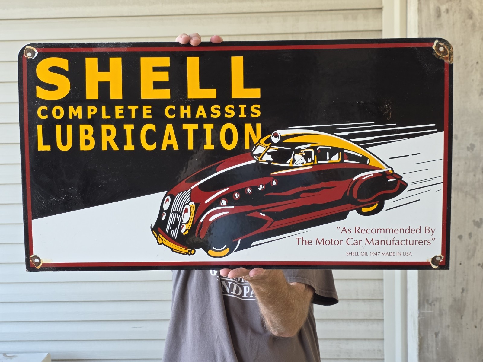HUGE VINTAGE SHELL COMPLETE CHASSIS LUBRICATION PORCELAIN SIGN 28\