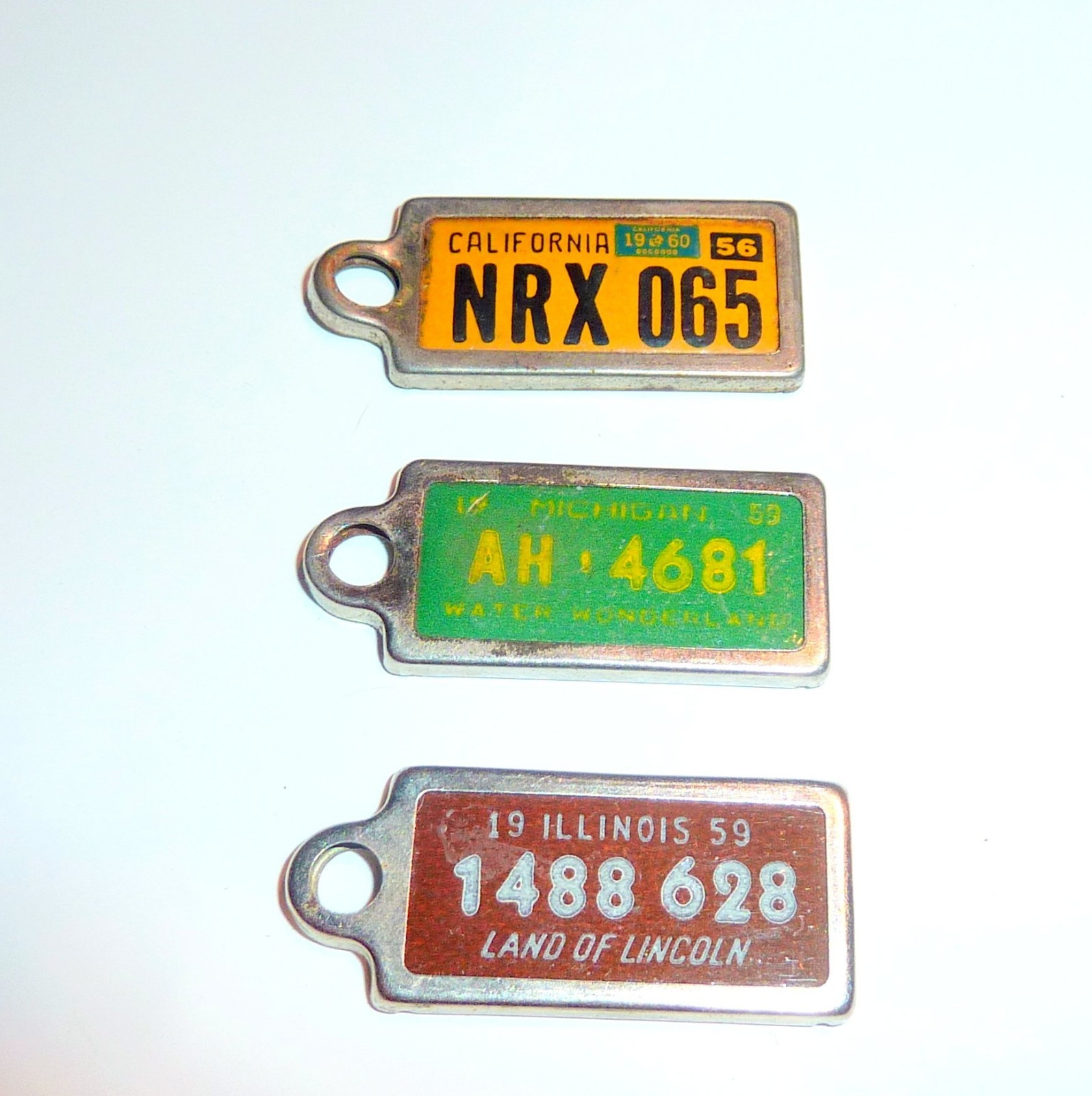 Vintage DAV Mini License Plate Key Tags Lot 1959 Michigan Illinois California