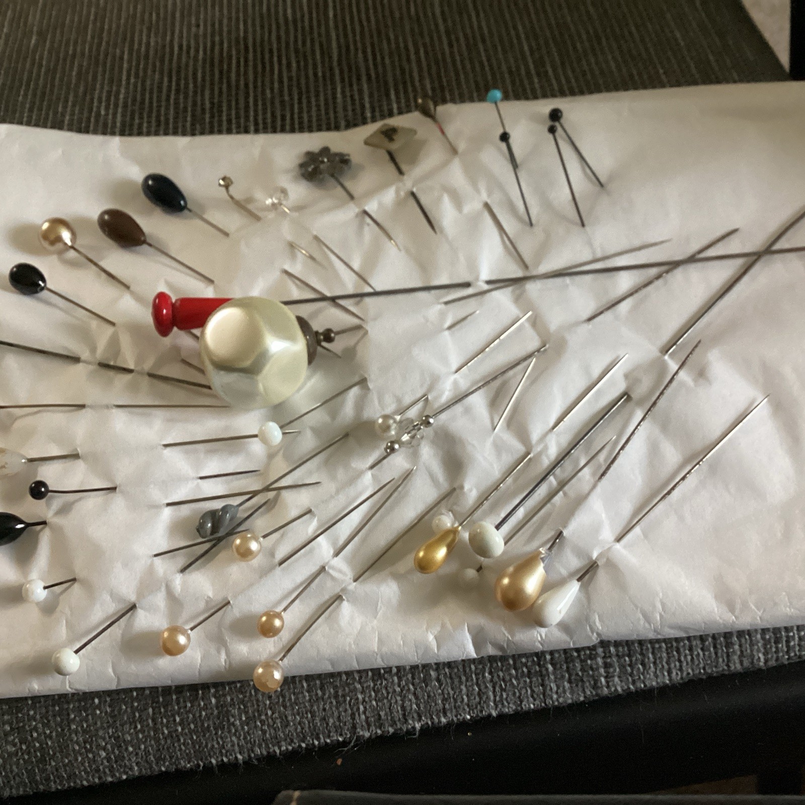 Antique & Vintage Hat Pins & Others Lot Of 36 Different Sizes & Lengths