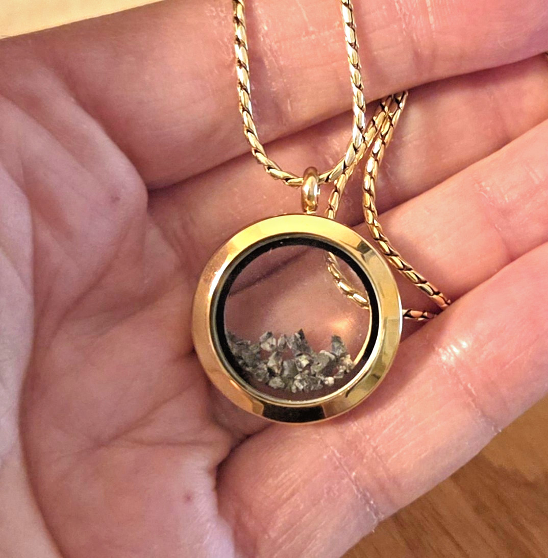 18k Gold Moon Rock Locket, Lunar Meteorite Necklace Jewelry w/ Authenticity Card