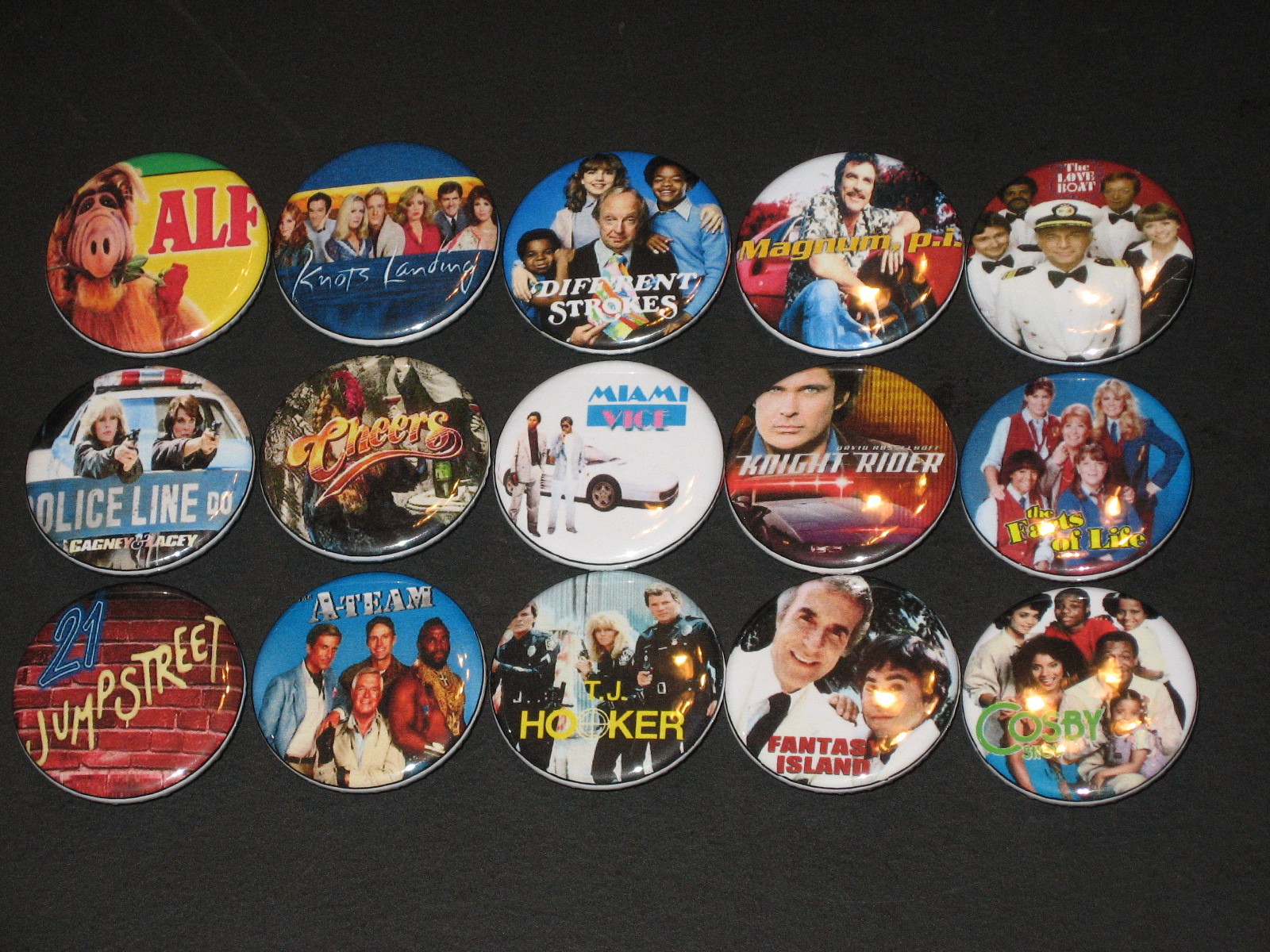 80's TV Shows Buttons/ Pins Set Of 15 80's TV Shows Buttons/ Pins Set Of 15