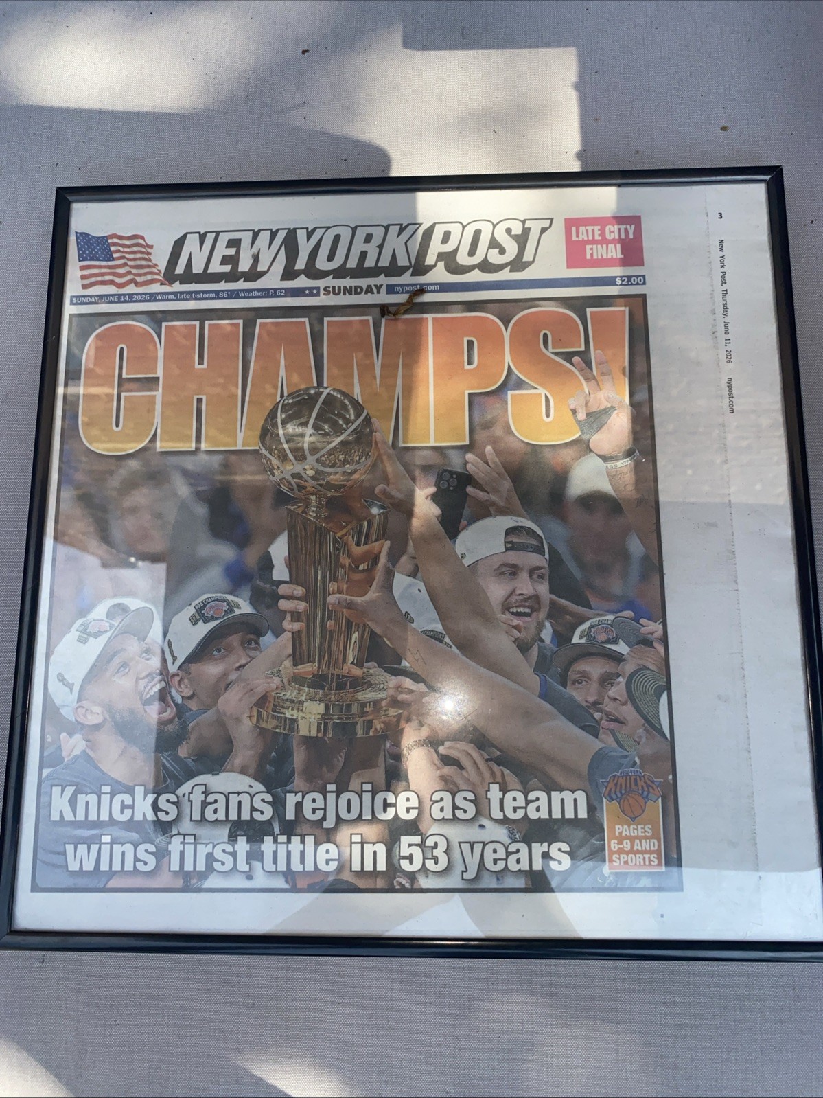 New York Post 2026 Knicks NBA Basketball Championship Win Newspaper FRAMED